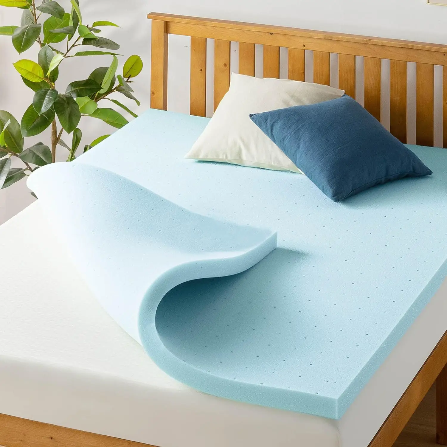 2-inch Ventilated Gel Memory Foam Topper - Twin, Blue