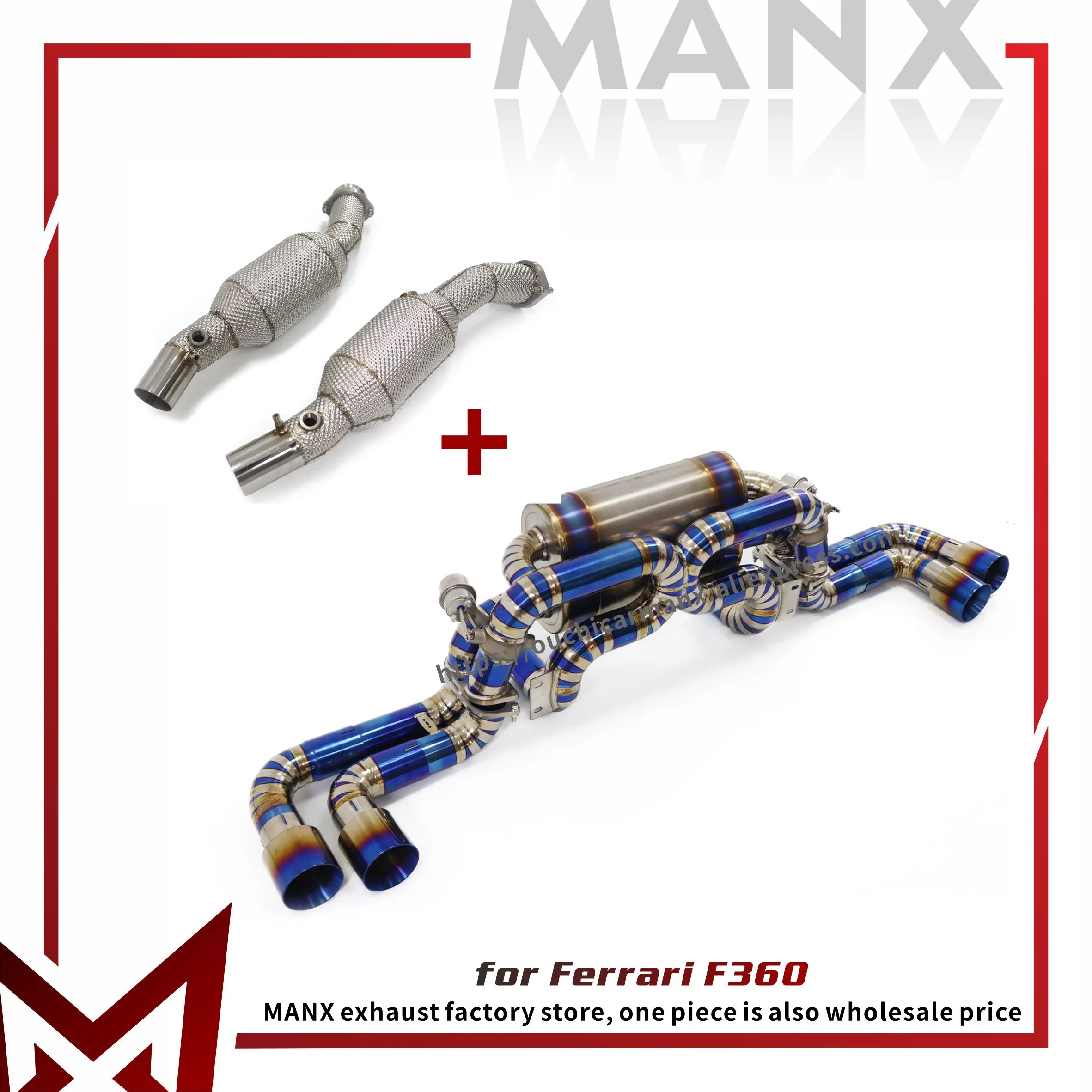 

MANX Titanium Catback for Ferrari F360 3.6L | High Performance Downpipe, Vacuum-Valved Exhaust & Without Heat Shield