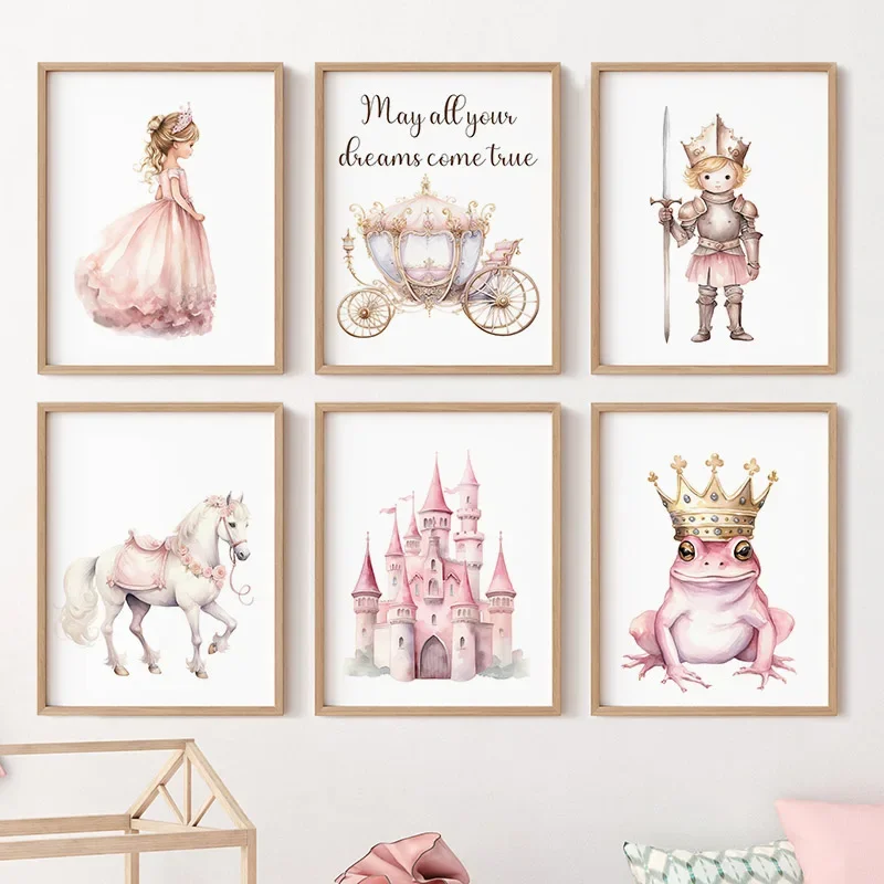Multi-size 1PC frameless high-definition decorative paintings,Wall Art Canvas Painting Princess Pumpkin Cart White Horse Prince