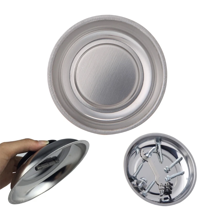 

Round Magnetic Parts Tray Bowl Dish Stainless Steel Garage Holder Tool Organizer