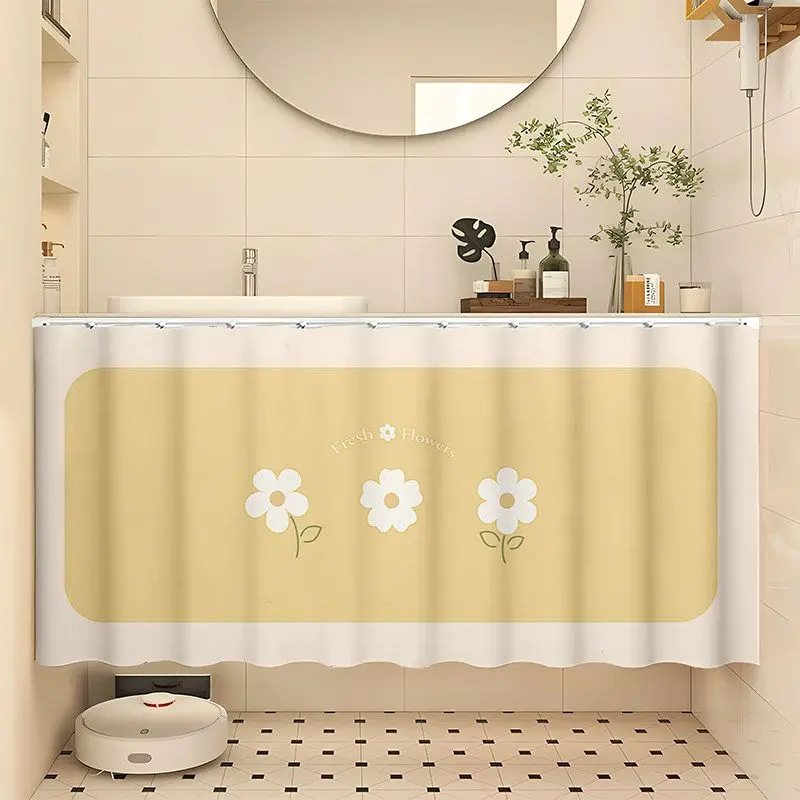 VIKAMA Fresh Flowers Daisy Door Curtain Cream Yellow Three White Blossom Bathroom Cabinet Cover Decor Home Retro Style Soft Cozy