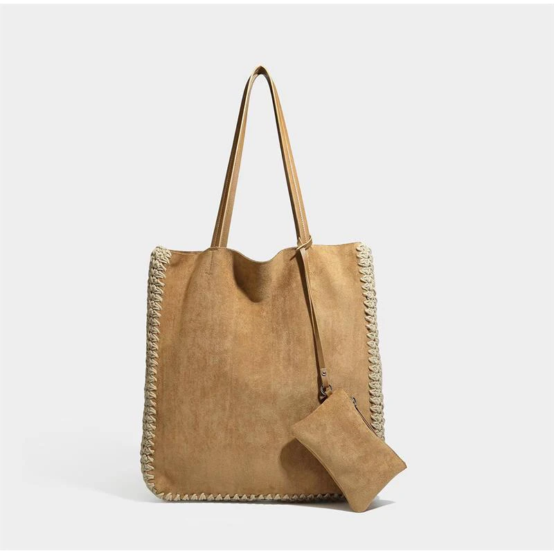 Vintage-Umhängetasche aus Kunstwildleder mit passendem Portemonnaie, Damenhandtasche mit Häkelspitzenbesatz, elegante Colorblock-Tragetasche für Herbst und Winter – Detail 11