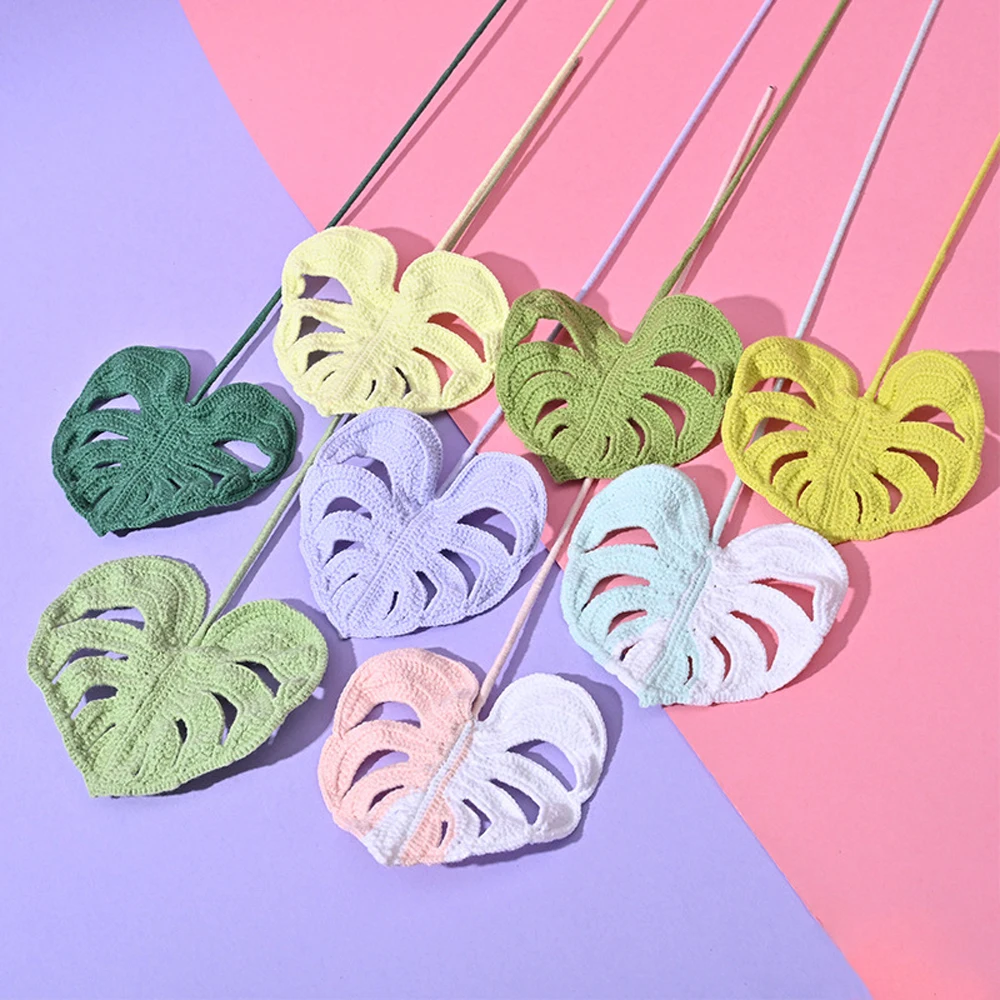 Gehäkeltes Monstera-Blatt, gestrickte künstliche Blätter, kreative handgewebte Blätter, DIY-Blumenstrauß, Heimdekoration, Geschenk – Detail 1