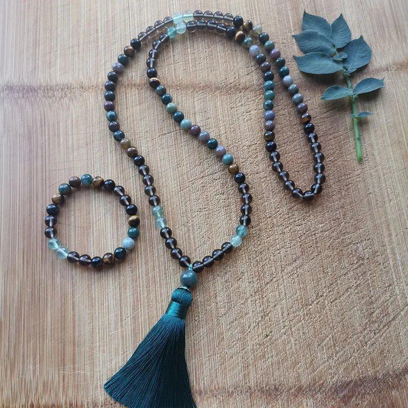 Jewelry,Necklace,8mm Beaded Necklace,Mala,Crystal Necklace,108 Mala Beads,Green Yoga Jewelry Indian Onyx,Obsidian,Fluorite,Tiger