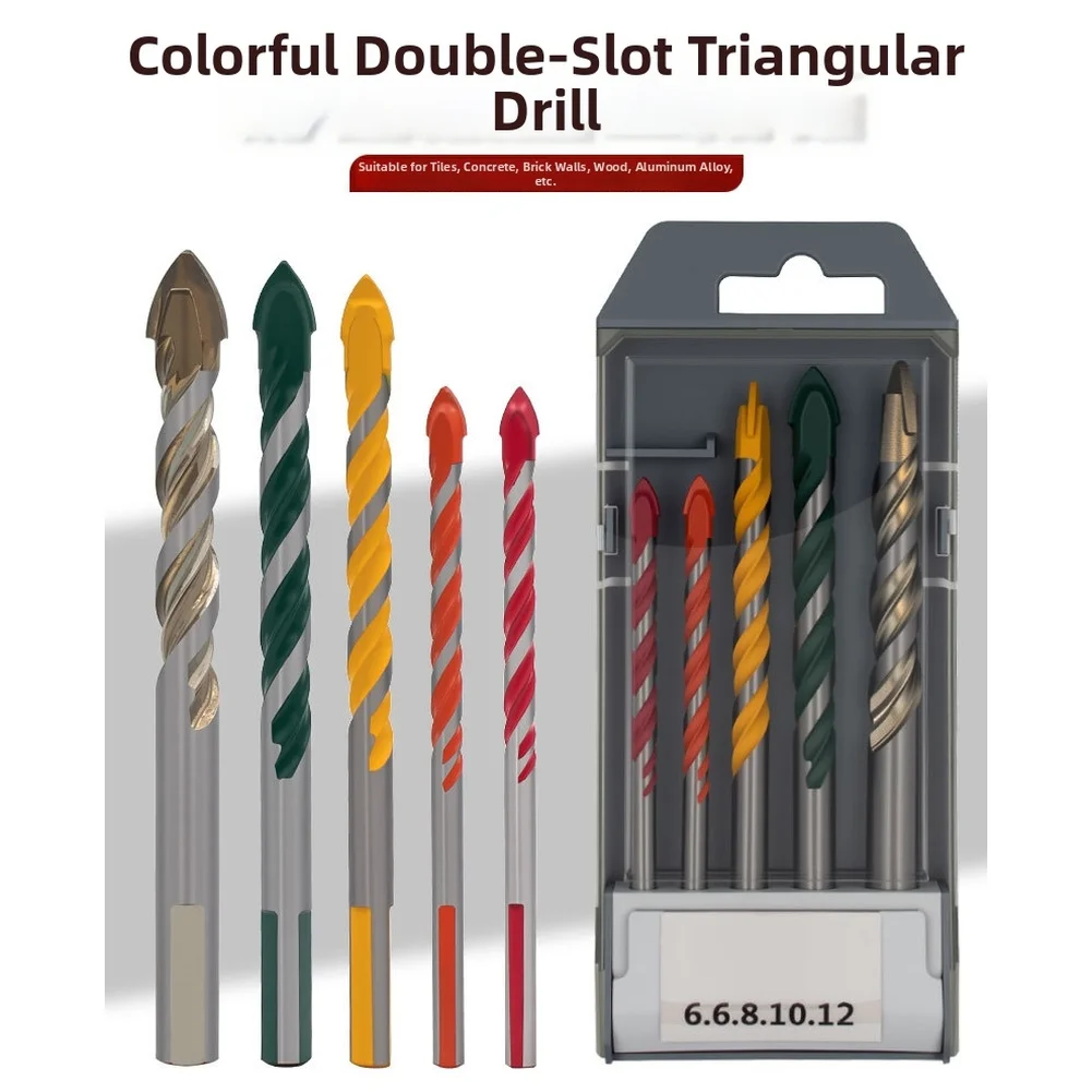

5pc Color Double Flute Triangle Drill Bit Set For Tile Concrete Brick Wall Alloy Double-slot Triangular Drill Bits Power Tools