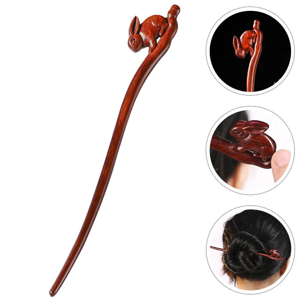 

Rabbit Hairpin Wood Sticks Chinese for Long Chopsticks Vintage Accessories Zodiac Bun Barrettes