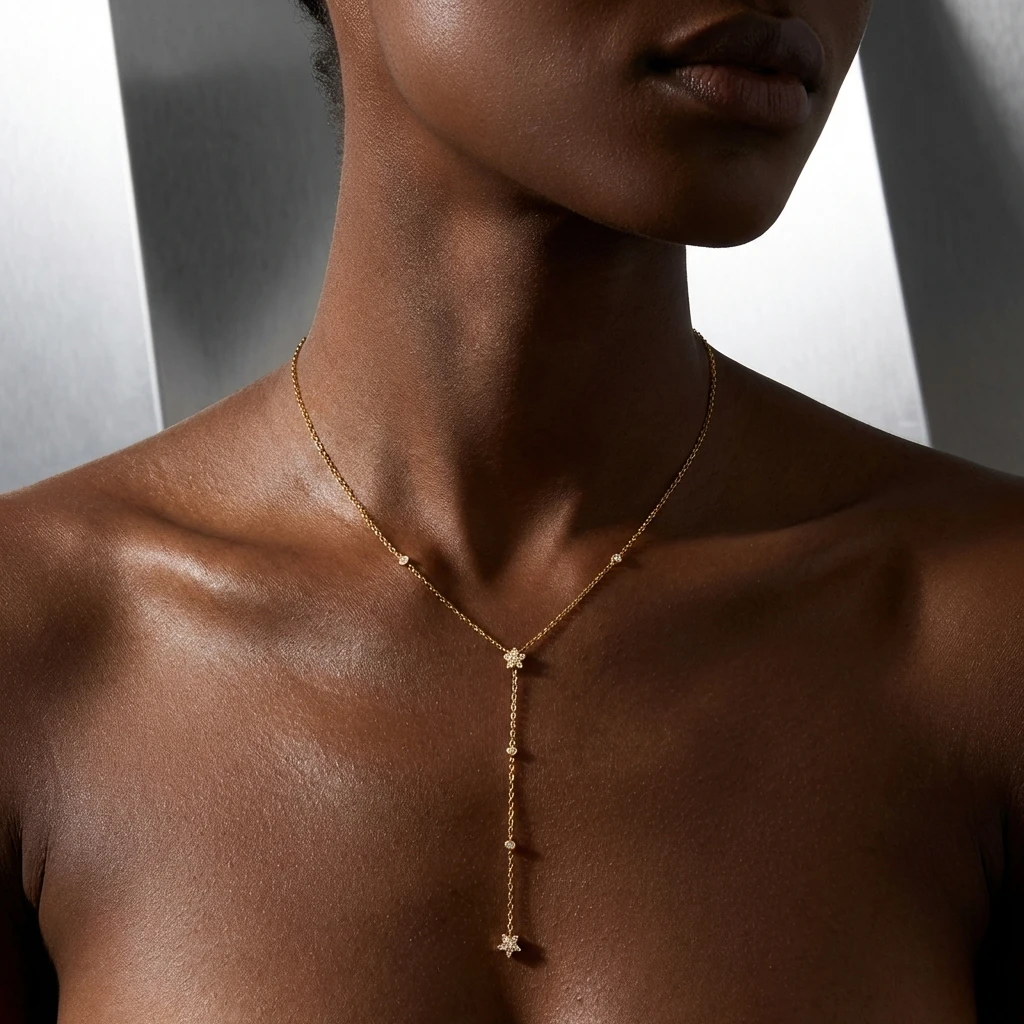 Edelstahl Doppelschichtige Lange Quasten-Ketten-Halsketten für Frauen Einfache Geometrische Kristall-Zirkon-Choker Party-Schmuck Geschenk – Detail 1