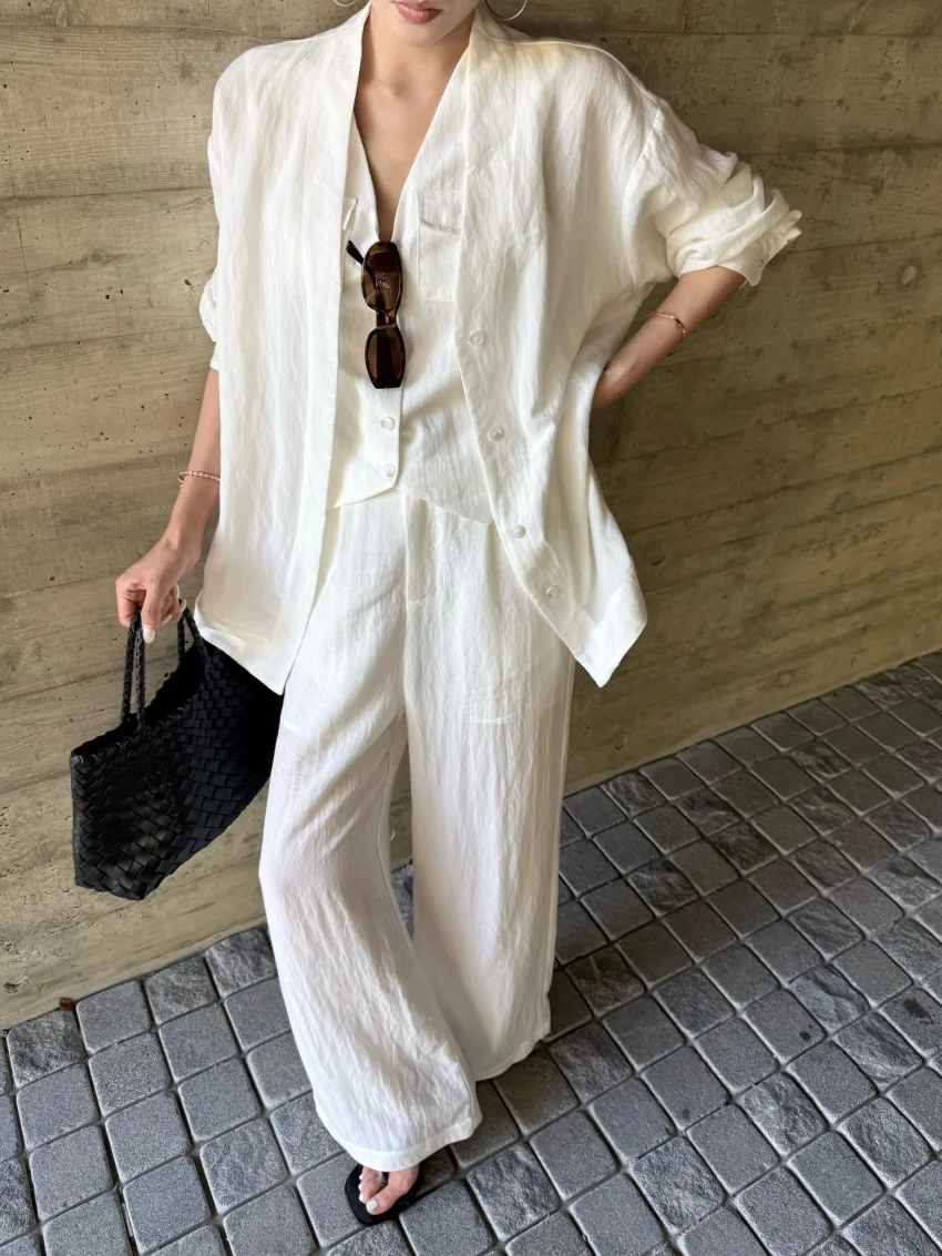 

Alien Kitty Рабочая одежда Льняные костюмы Женские шикарные осенние облегающие жилеты Свободные пиджаки Повседневные новые широкие брюки для мытья полов Офисные женские брюки