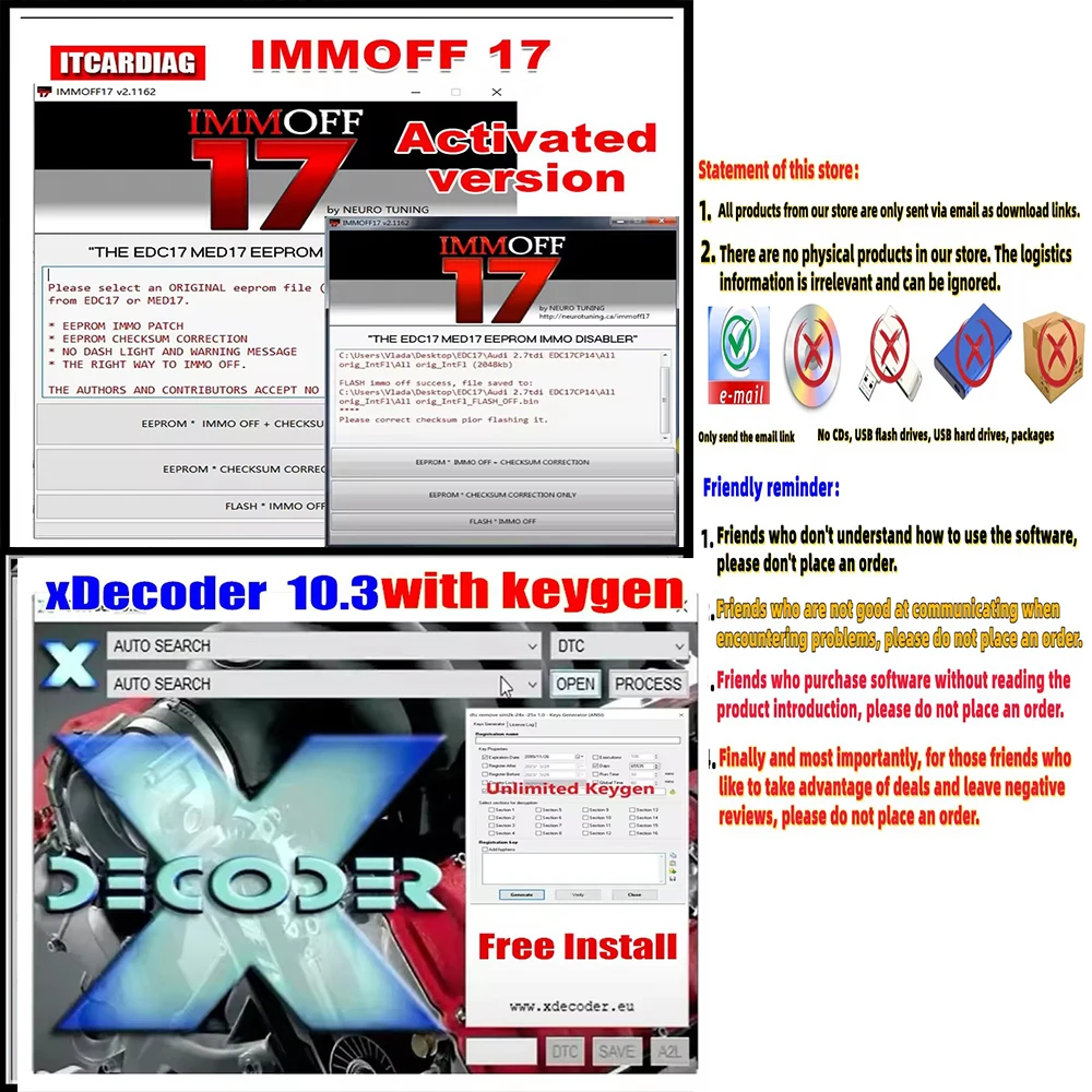 XDecoder 10.3 IMMO OFF 17 IMMOFF17 Software Activa Versión EDC17 MED 17 Immo Off Ecu EEPROM IMMO PATCH Corrección de control par