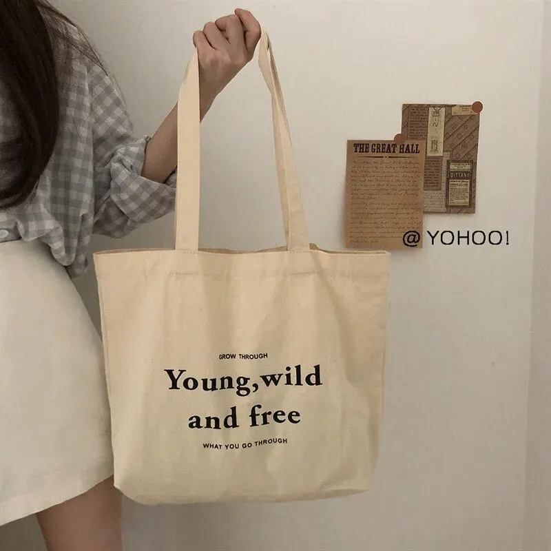 Closeout‌！Korean Ins Wind Simple Casual Canvas Bag Students Classes Large Capacity Letter Shoulder Canvas Bag