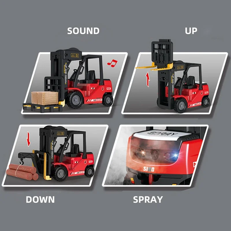 Carretilla elevadora con Control remoto, 2,4G, 1/24, con luces de pulverización, tablero de carretilla elevadora de 4 canales, vehículo de ingeniería de baja elevación, juguetes para niños