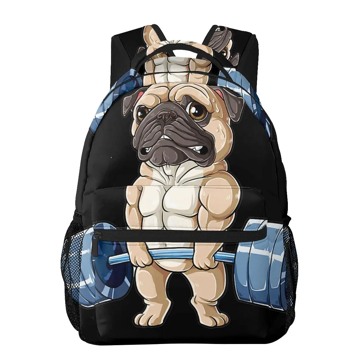 Monster Pug Dog Weightlifting Exercise Fitness Gym Workout Casual Backpack Unisex Students Leisure Travel Computer Backpack