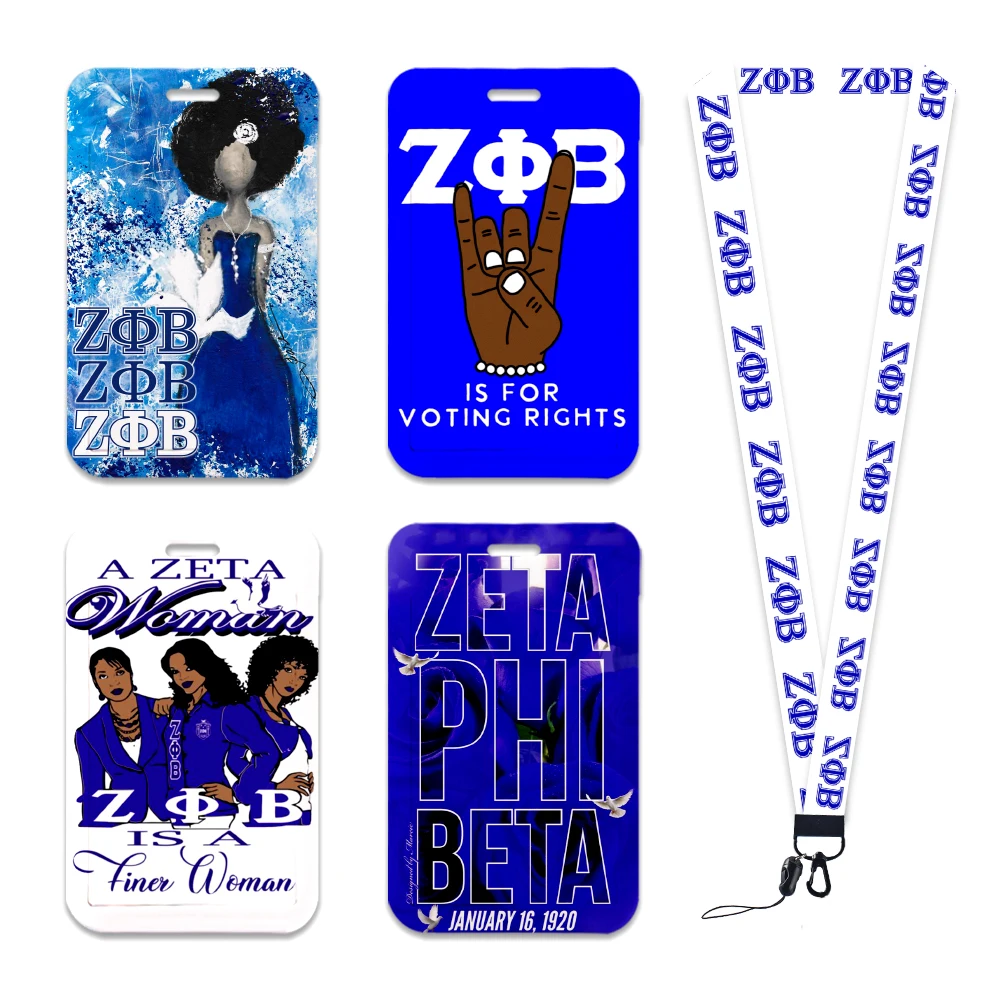 Plastic Card Holders Zeta Phi Beta Sorority ZFB Sorority Keychain Work Card Bus Access Women Card Holder PVC Keychains