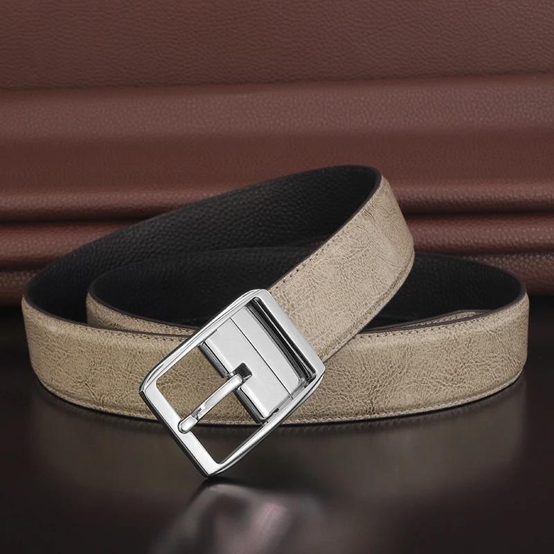 High quality gray pin buckle genuine leather Cowskin designers belts cowskin fashion casual young boys jeans ceinture homme