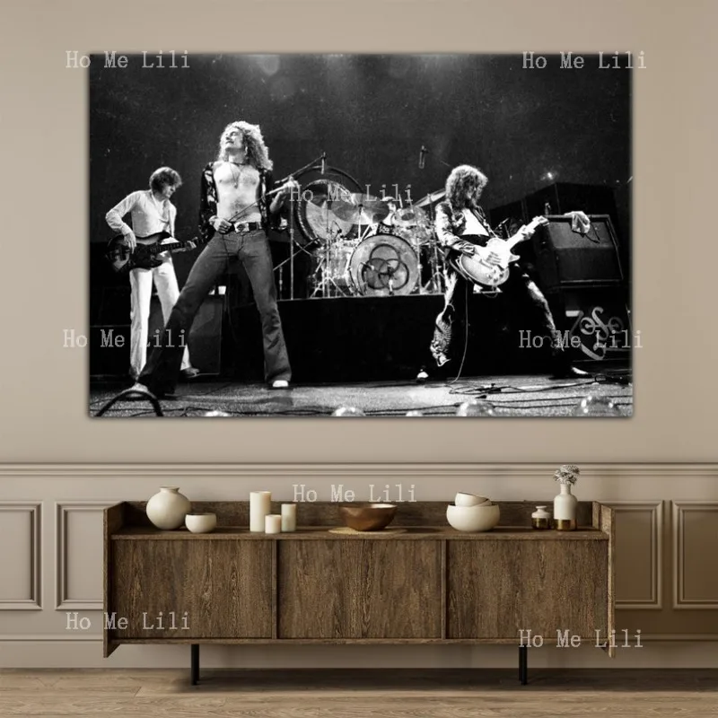 Jimmy Page Robert Plant Black White 1970s Music Band Wall Art And Home Decor Canvas Print Poster