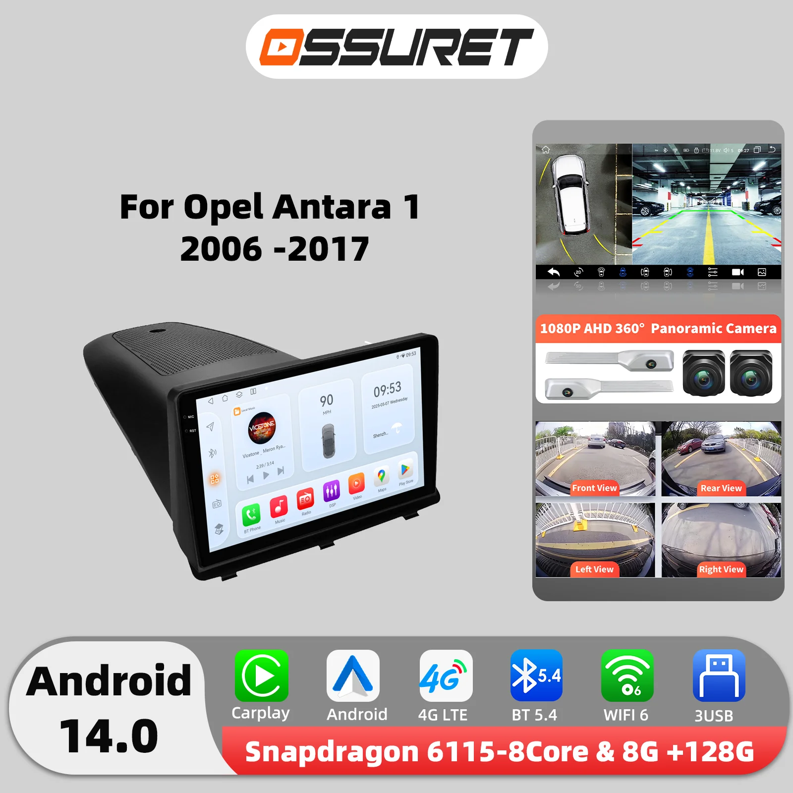 4G AI Carplay Android Auto Autoradio für Opel Antara 1 2006-2017 Multimedia-Player Autoradio GPS-Navigation Stereo 8-Kern-Haupteinheit FM