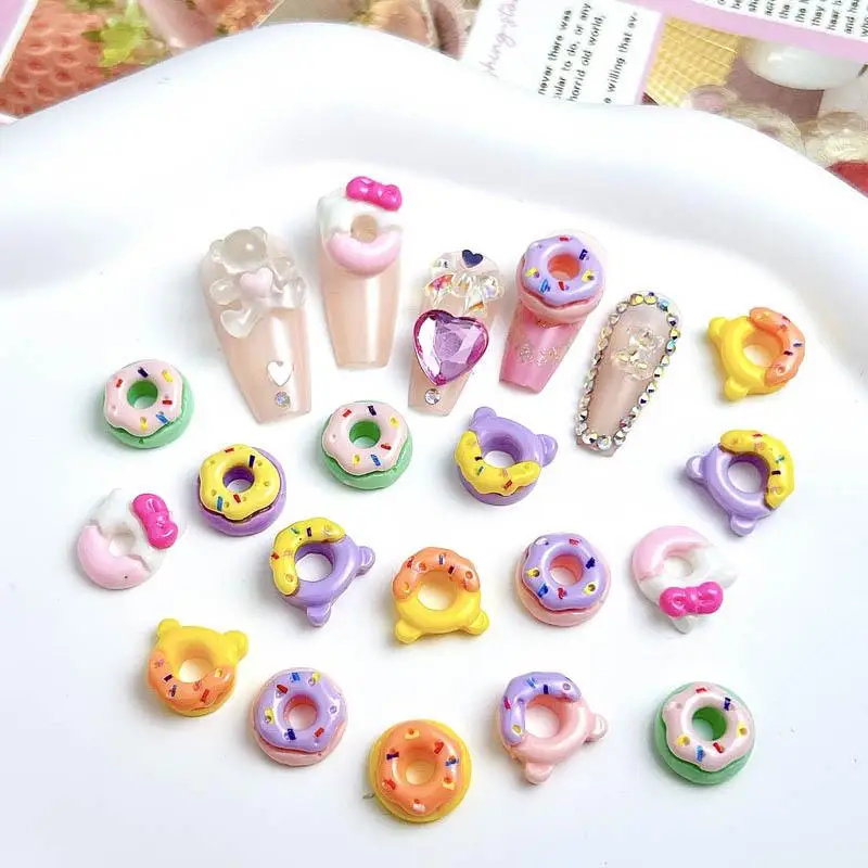 30PCS Macaron Colored Resin Donut Nail Charms Simulated Painted Donut Dessert Series Nail Art Decorations for DIY Hairpin Nails