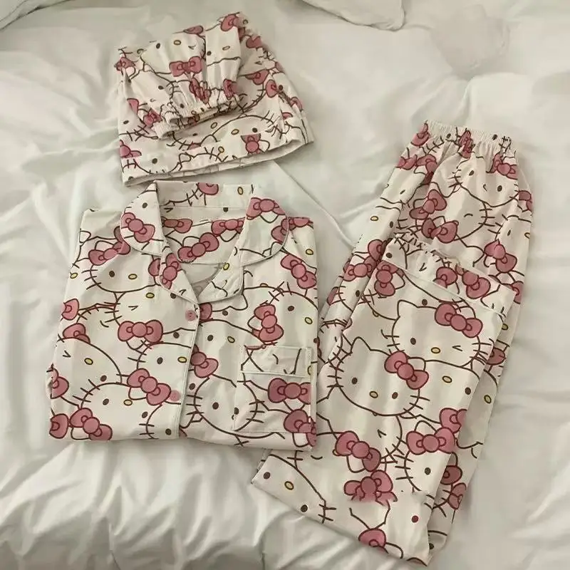 

3pcs Sanrio Short Pajamas Hello Kitty Kawaii Cartoon Loose Sleepwear Pajamas Sets Short Clothes Girl Home dress Birthday Gifts