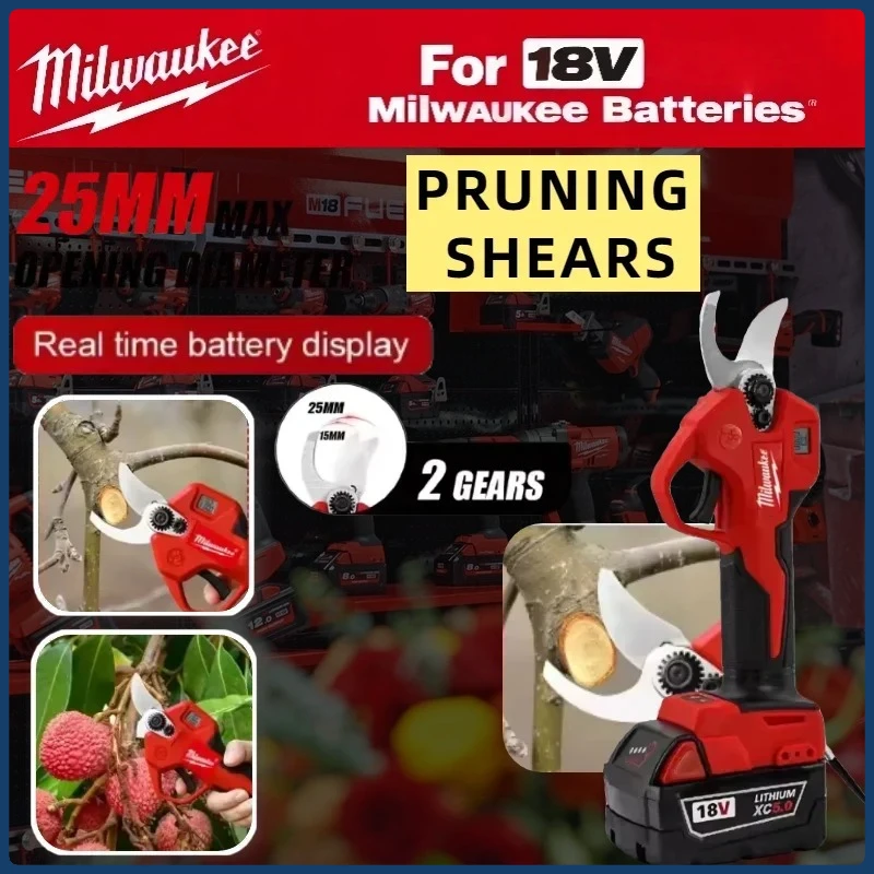 

Milwaukee Brushless Electric Pruning Shears LED Display Cordless Scissors Gardening Orchard Tools.18V Battery