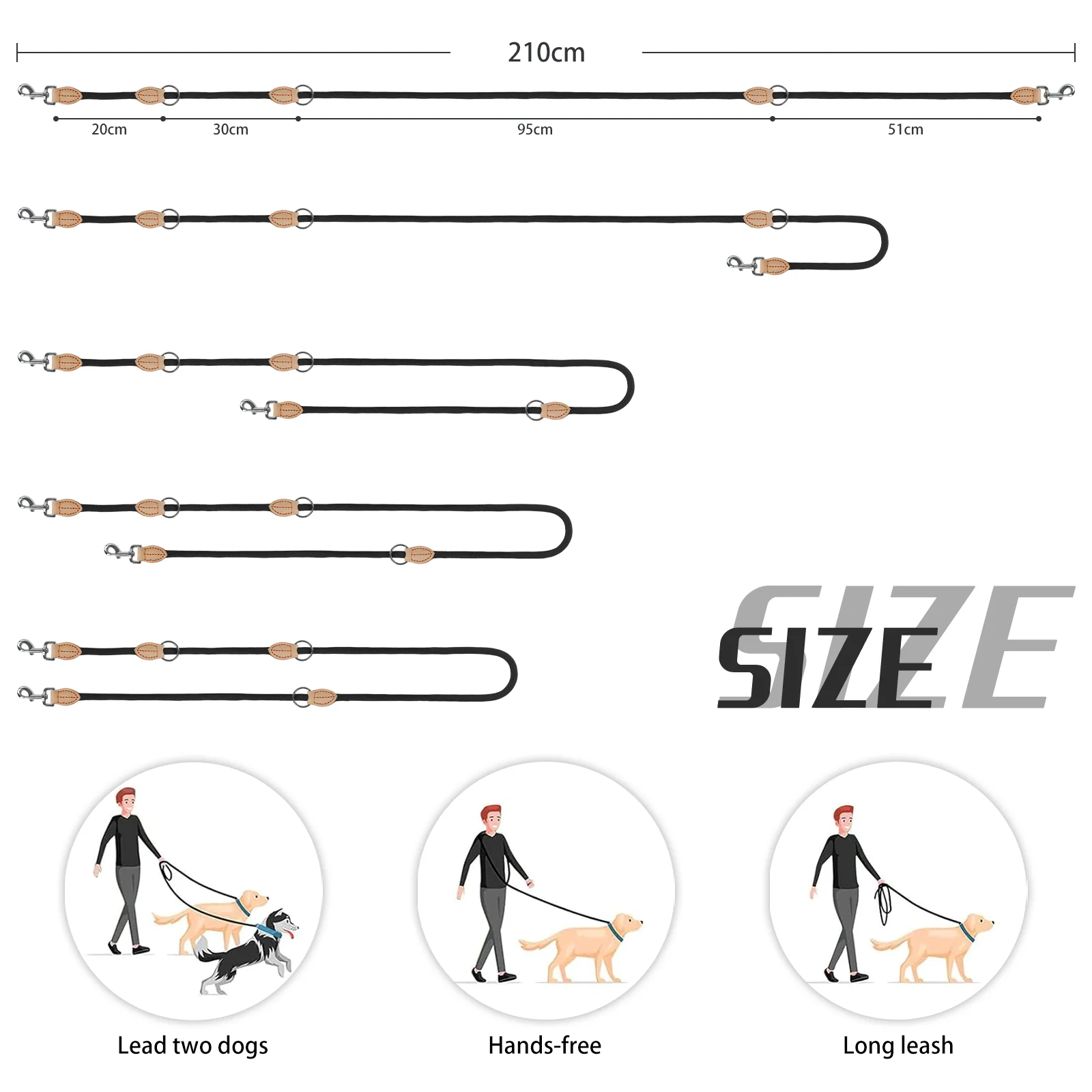 Multifunktionale Doppelleine für Hunde Mittelgroß Verstellbar und Luxuriöse Freihandleine aus Nylon für Kleine Hunde Leinen für 2 Hunde – Detail 4