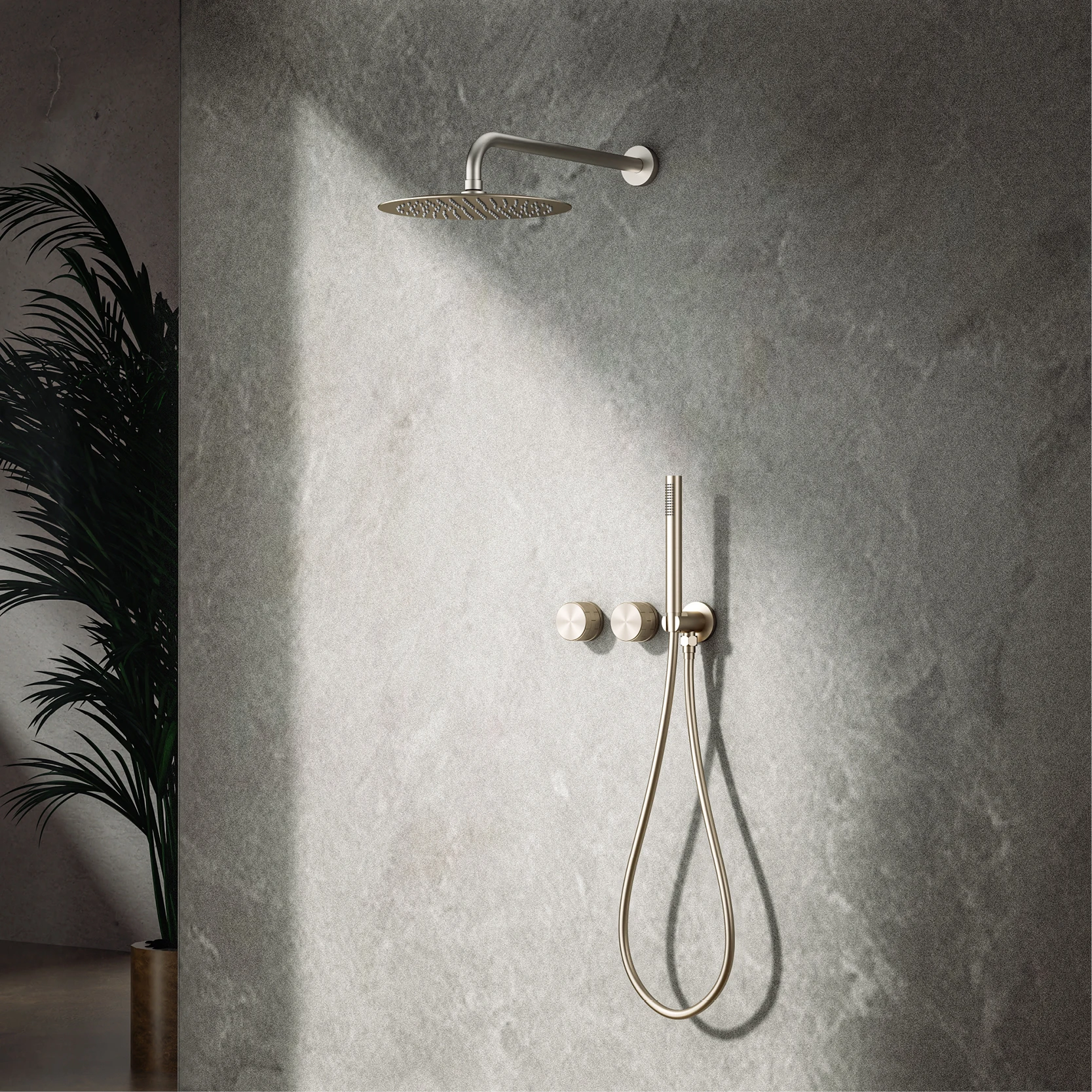 Luxury Gun Gray Brass Bathroom Shower System Concealed Design Dual Handle Cold and Hot Dual Control Dual Function Shower Set