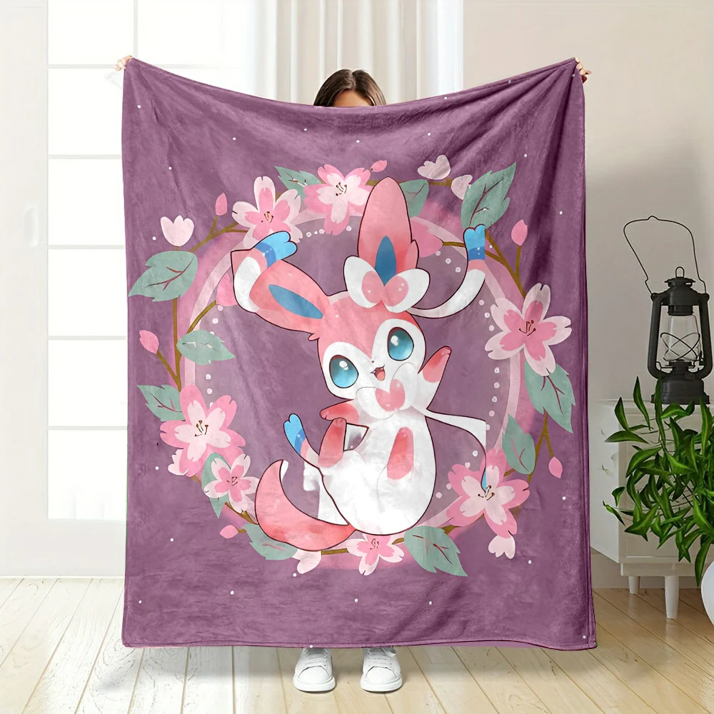 Pokemon Cute Sylveon Pink Eevee Blanket Warm Soft Fluffy Kids and Adult Sofa Bed Throw Blanket Outdoor Travel Camping Sheet