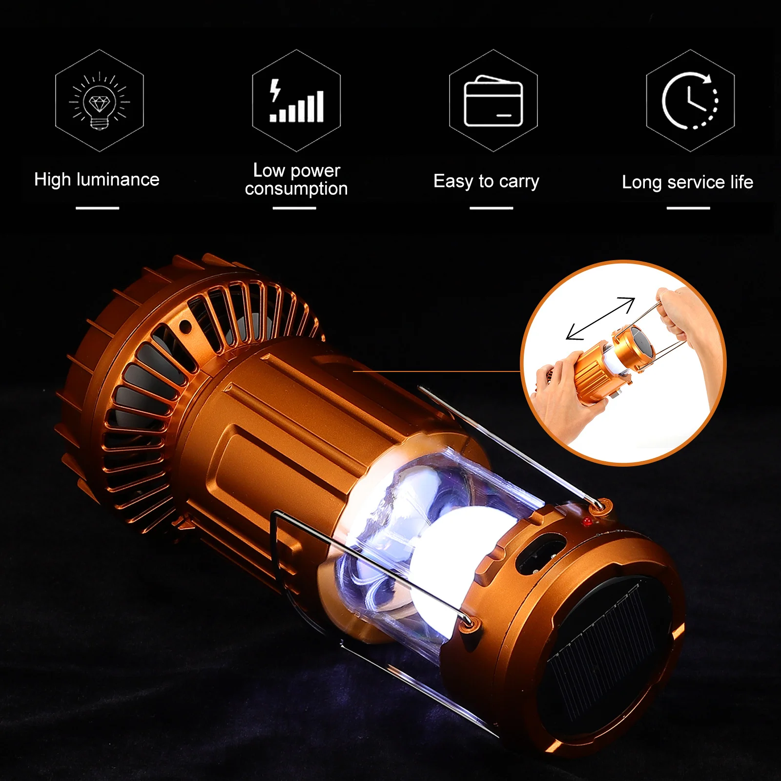 

1Pcs LED Camping Solar Lamp Retractable Tent Light Portable for Night Riding Mountaineering Adventure Portable Camping Light