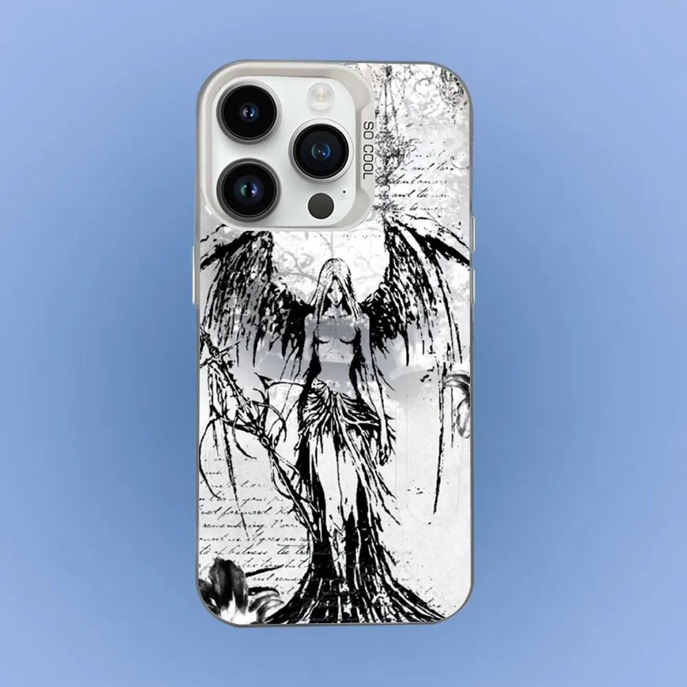 حافظة هاتف G-Gothic-cs Cyber Sigil لهاتف iPhone 16,15,14,13,12,11,Mini,Pro,SE,MAX غطاء أبيض غير لامع مقاوم للصدمات
