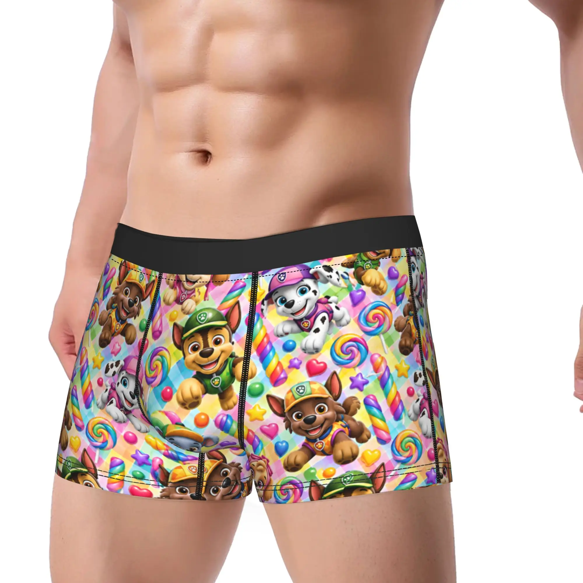 Paw Dogs Lollipop Candy Puppy Art Underwear  Males Boxer Brief Elastic Trunk Quality Customs Plus Size Panties