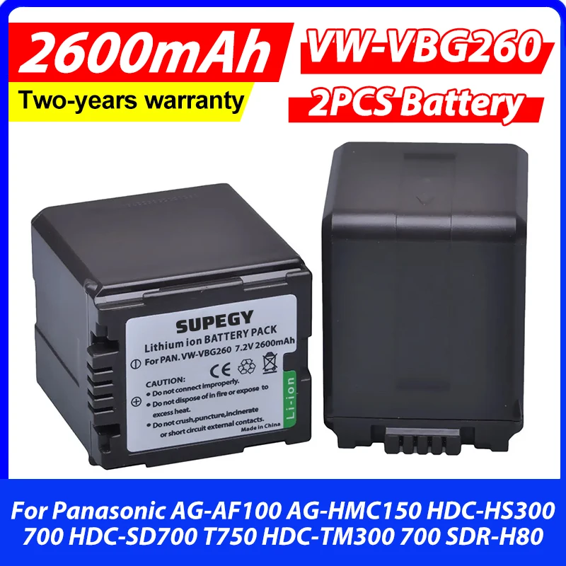 

2Pcs VW-VBG260 VW VBG260 VBG130 Battery for Panasonic AG-AF100 AG-HMC150 HDC-HS300 700 HDC-SD700 T750 HDC-TM300 700 SDR-H80