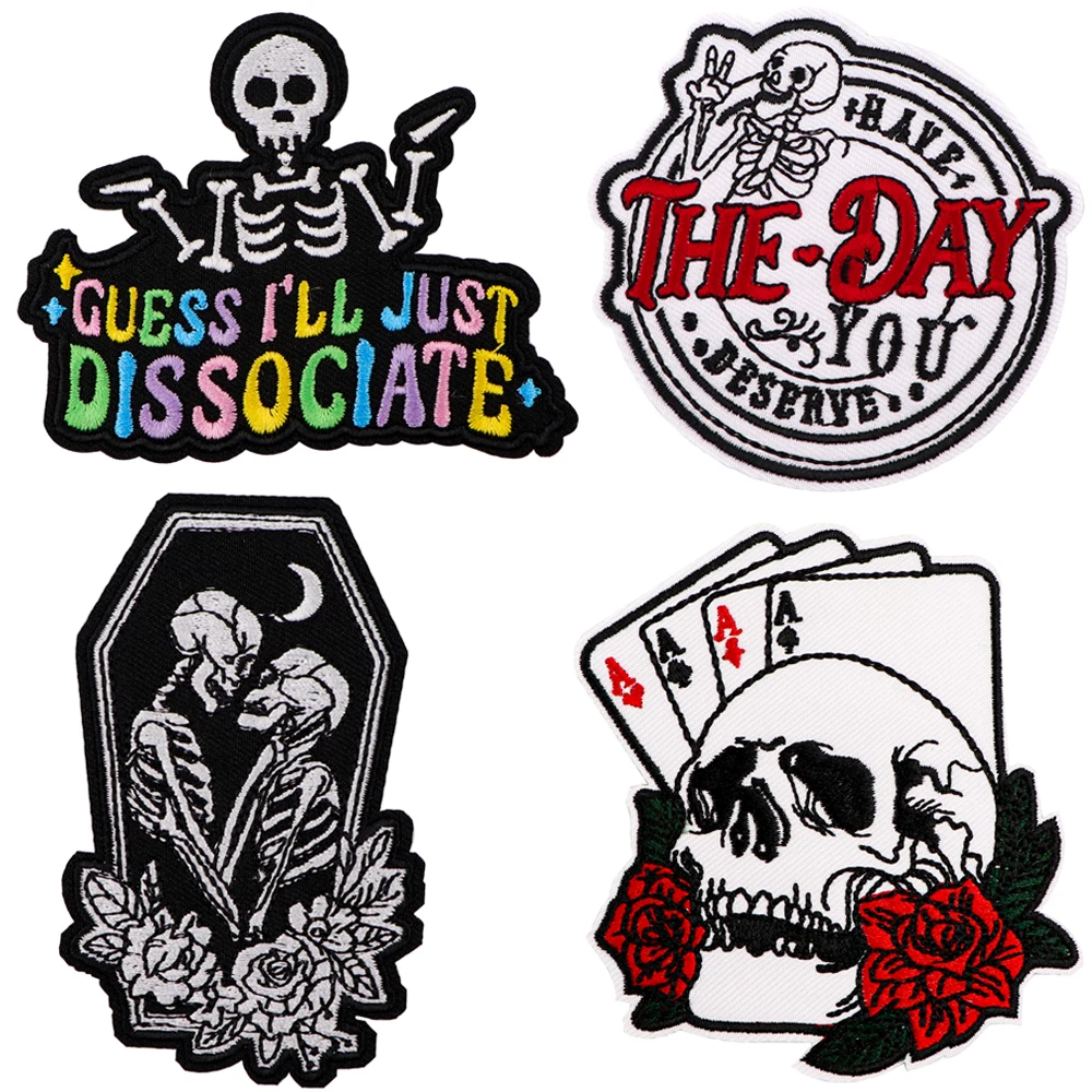 Skeleton Patch for Clothing Iron on Embroidered Sewing Applied Sew On Fabric Badge DIY Apparel Accessories