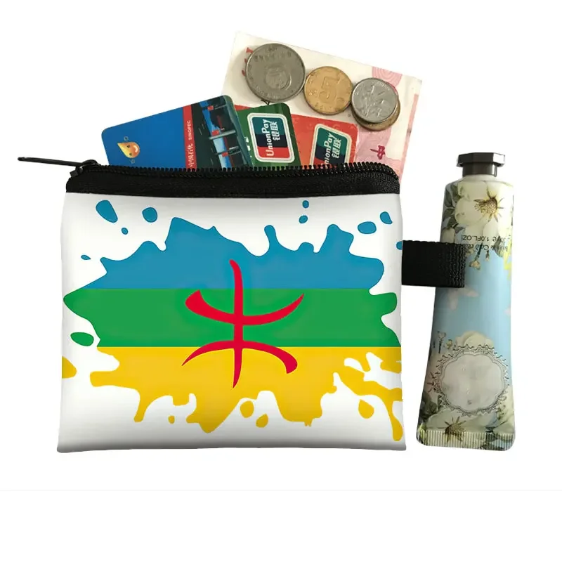 Amazigh Berber Flag Print Coin Purse African /Moroccan Berber Card Earphones Key Holder Berbers Wallet Coin Bag Zipper Pouch