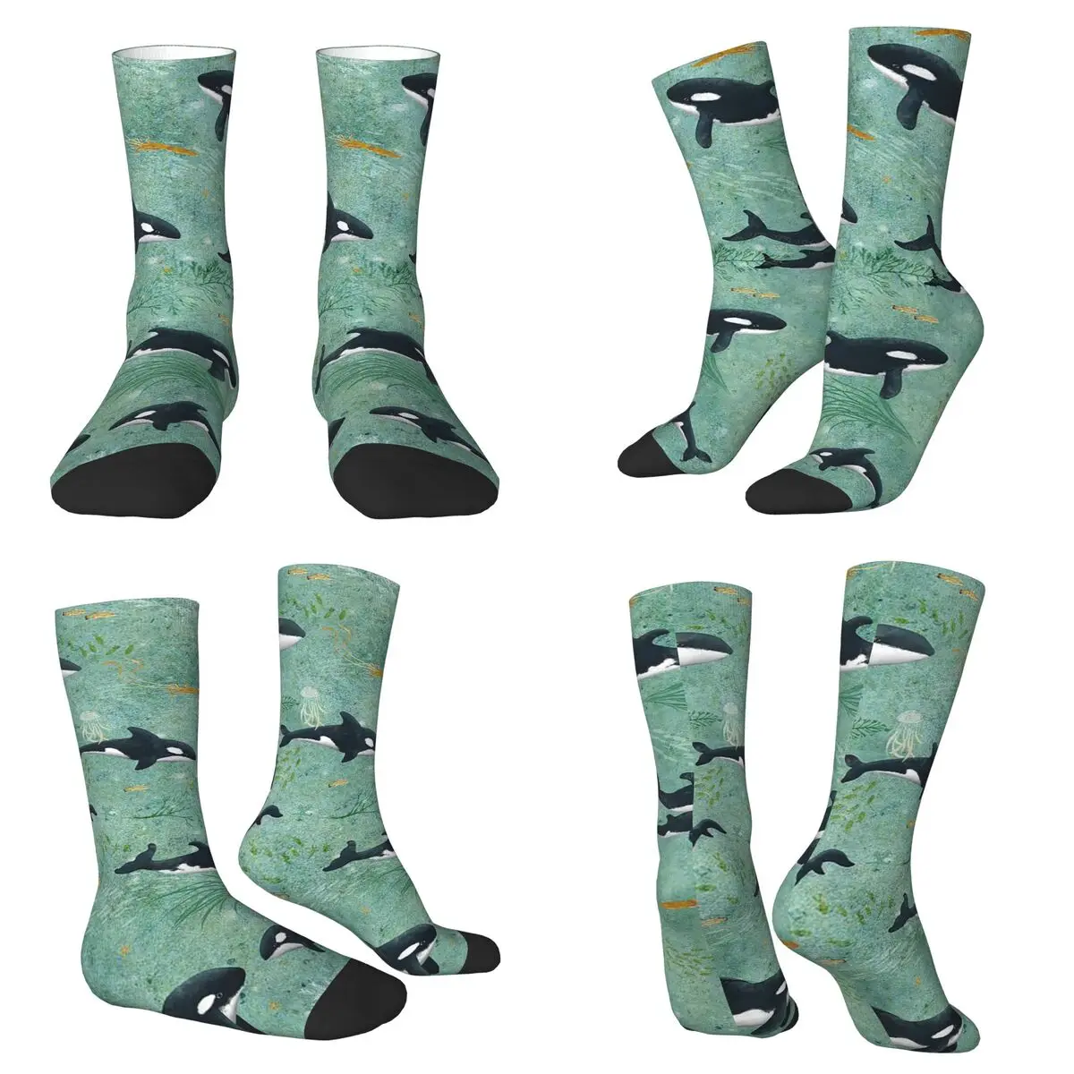 Group Of Orca Whales Swimming In The Ocean Socks Harajuku High Quality Stockings All Season Long Socks for Man Woman Gifts