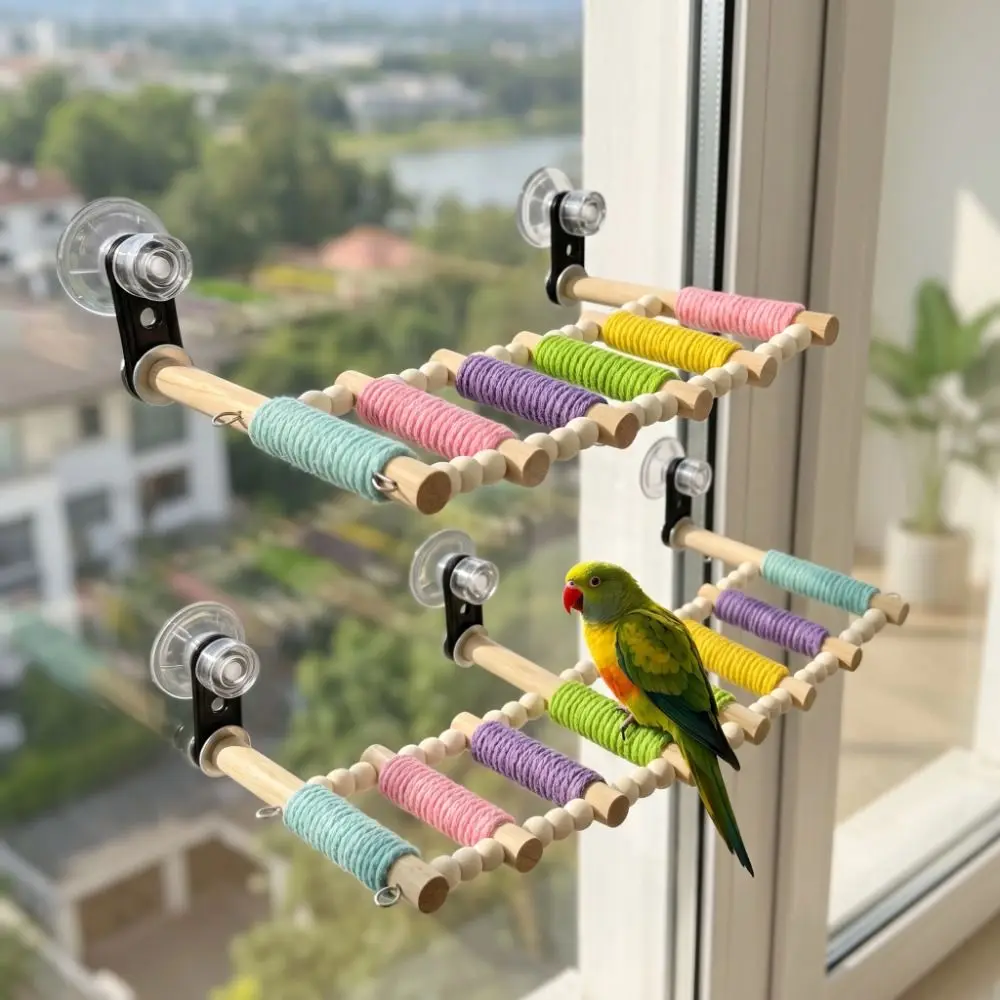 Colorful Bird Cotton Rope Ladder 5/6/7/8//9/10 Steps Cotton Rope Wrapped Parrot Climbing Wear Resistant Anti-anxiety