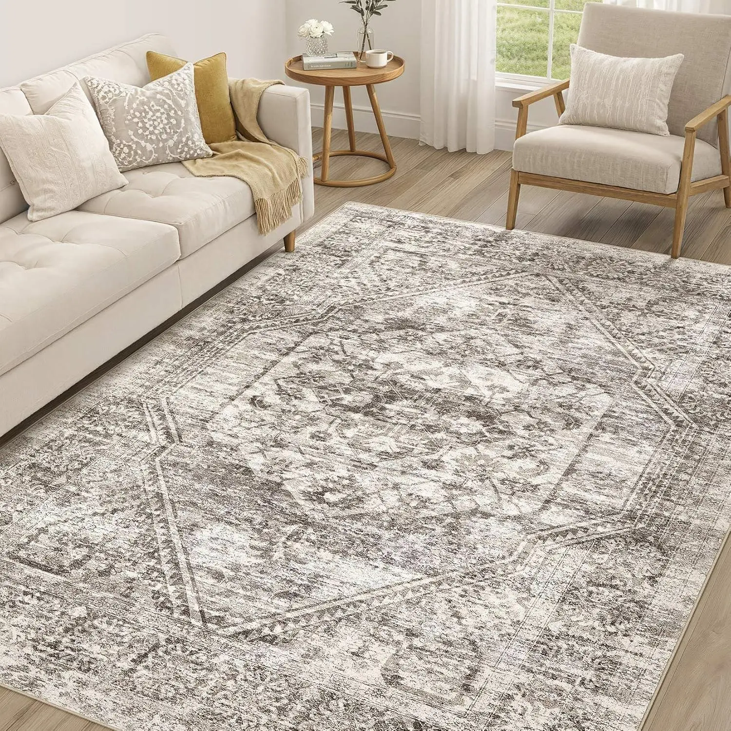 Vintage Living Room Area Rug  Large Soft Washable Oriental Traditional Distressed Farmhouse Rugs for Bedroom - Indoor Floor