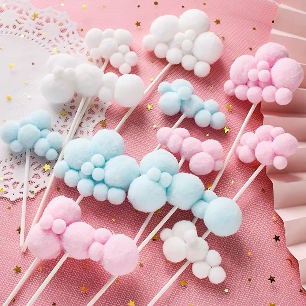 10/20Pcs Cloud Cake Toppers 8cm White Plush Yarn Ball Cloud Cupcake Toppers for Birthday Baby Shower Wedding Cake Decorations – Detail 7