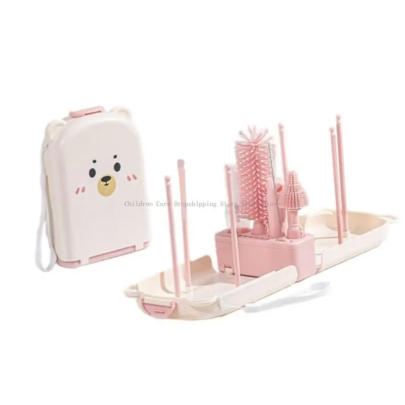 

Milk Bottle Cleaning Brush Portable Baby Bottle Brush Set Water Bottles Travel Nursing Bottle Brush with Drying Rack