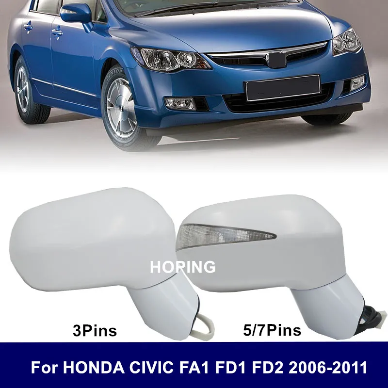 Hoping  Rearview Mirror  For HONDA CIVIC FA1 FD1 FD2 2006 2007 2008 2009 2010 2011 3/5/7 Pins SIde Mirror assembly unpainted