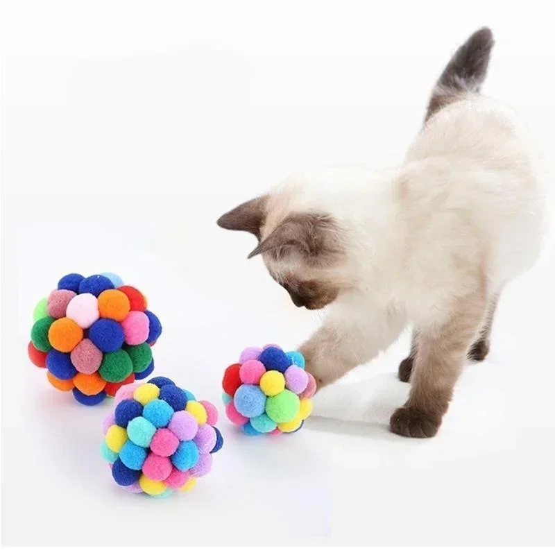 

2pcs Cat Toys Pet Toy Cat Plush Ball Toys Pet Bouncy Bell Ball Toy Colorful Pompoms Pet Supplies Random Color