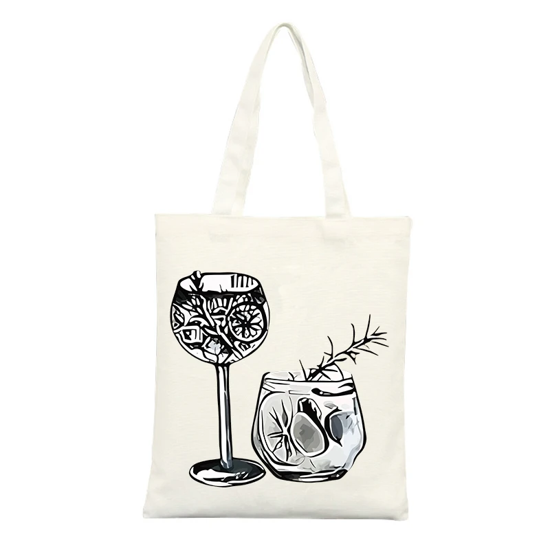 Cocktail Glass Print Canvas Tote Bag, Minimalist Design for Casual Outings and Daily Use