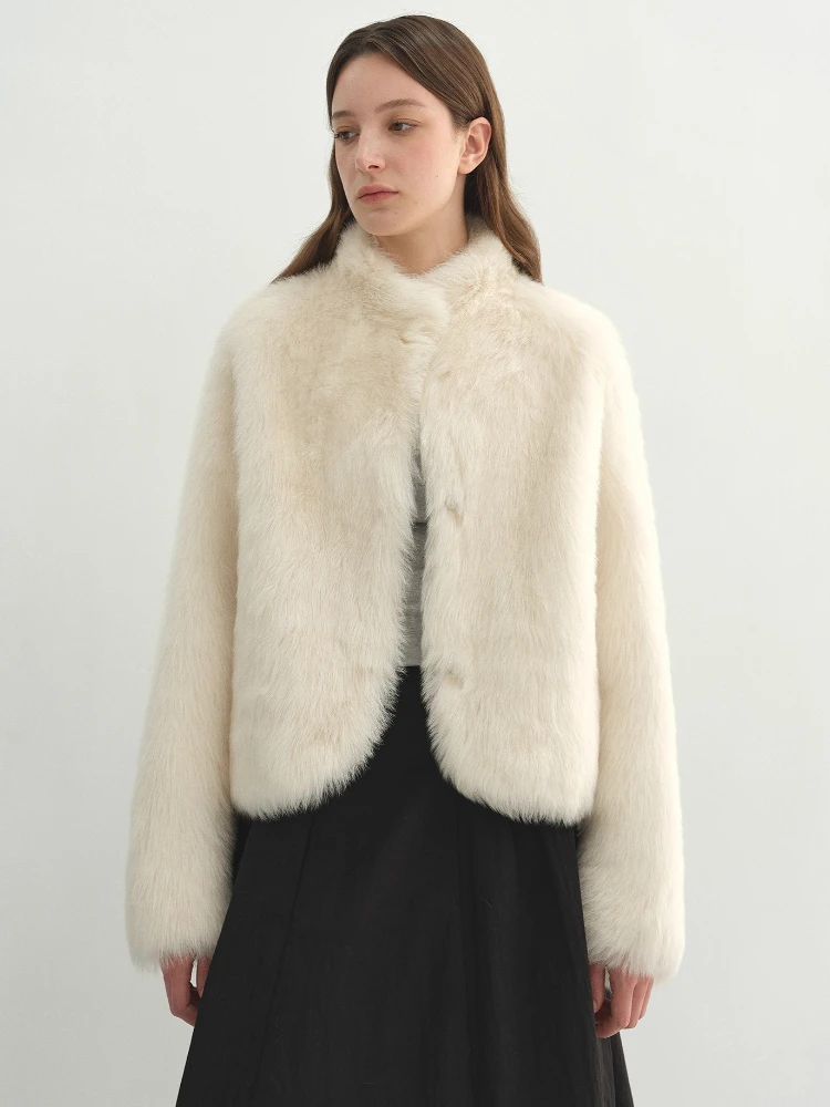 High-End-Luxus-Toscana-Lammfell-Lammfell-Jacken für Damen 2025, einfacher Stehkragen, kurzer Winter-Echtpelzmantel aus echtem Leder