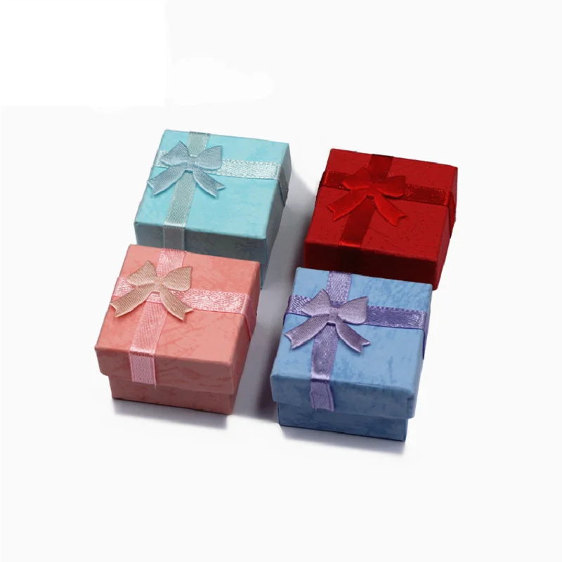 6Pcs/lot 4*4cm Square Ring Box Paper Jewelry Box Rings Earrings Storage Container Jewelry Gift Case Bow Jewelry Display Box