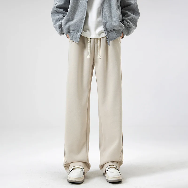 

Мужские спортивные брюки в американском стиле с полосками, свободные прямые повседневные брюки, струящиеся брюки в пол для подростков, повседневные свободные брюки