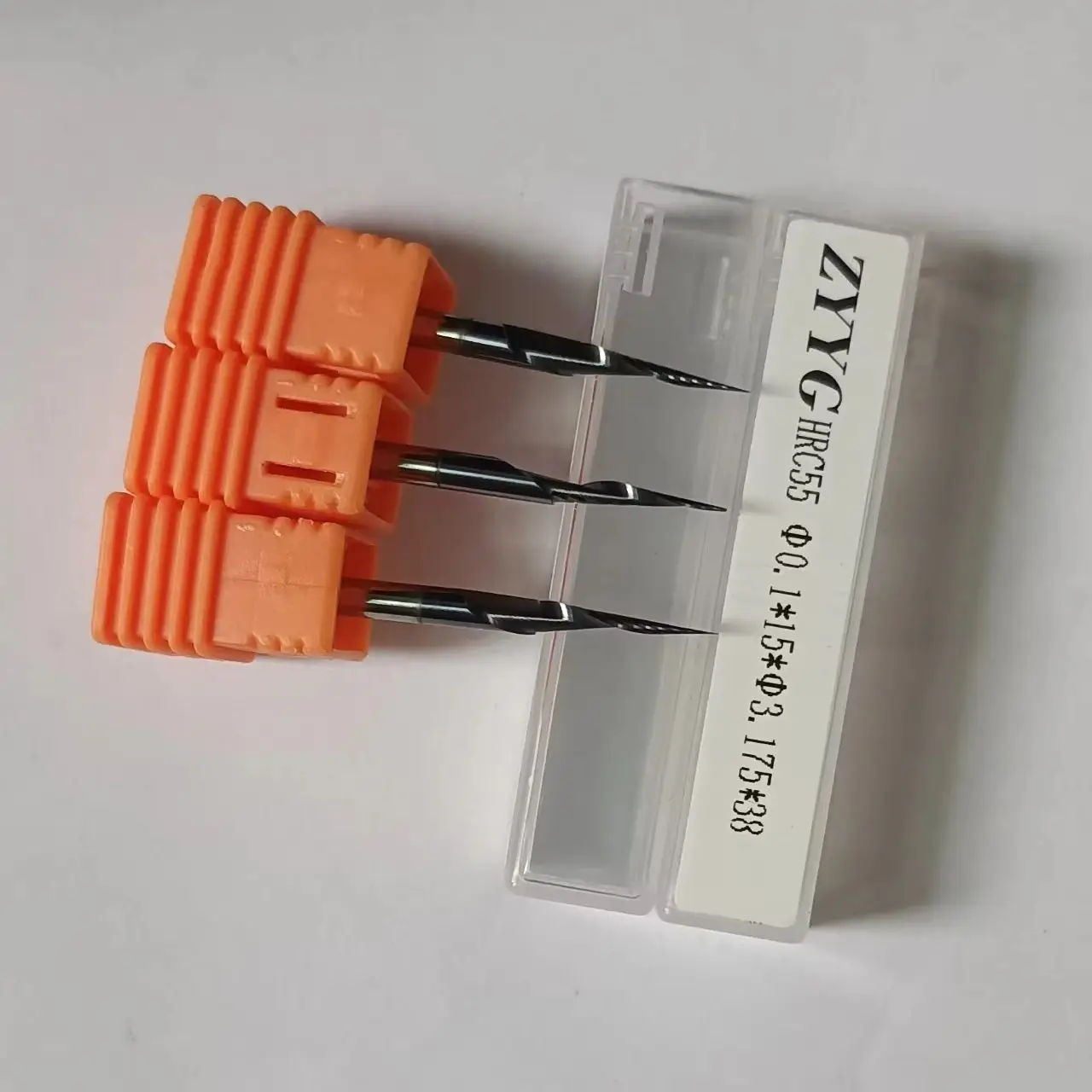 

ZYYG Engraving Bit D0.1*15mm*3.175D*38*1F*HRC55 Shank V Shape Carving Carbide CNC Router Bit Tipped 0.1mm Wood Milling Cutter