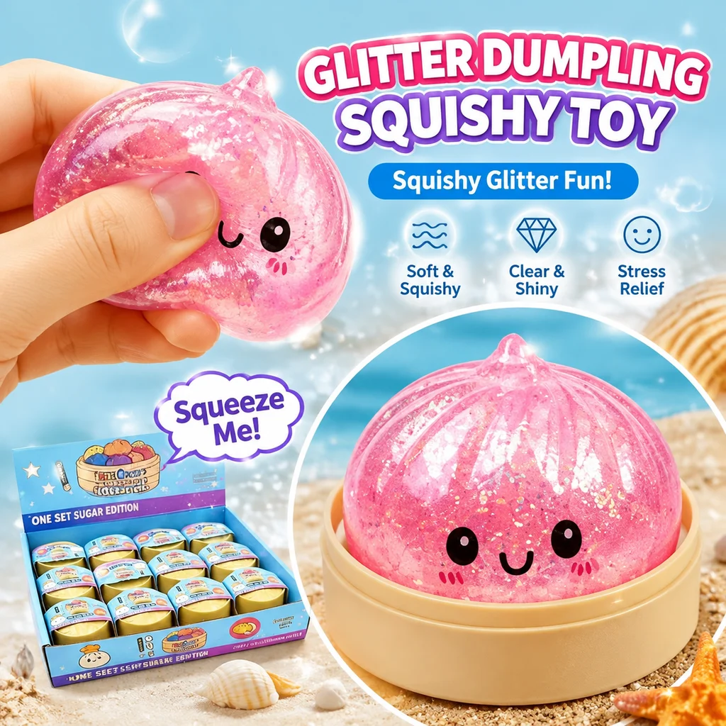6 Styles Glitter Colorful Dumplings Squishy Squeeze Toy Box Sensory Stress Relief Fidget Anxiety Autism Gift for Kids Adults