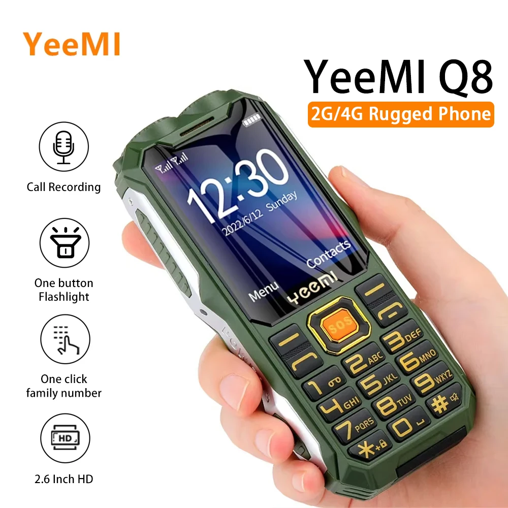 YeeMI Q8 2G/4G Rugged Phone Waterproof Feature Phones 2.6