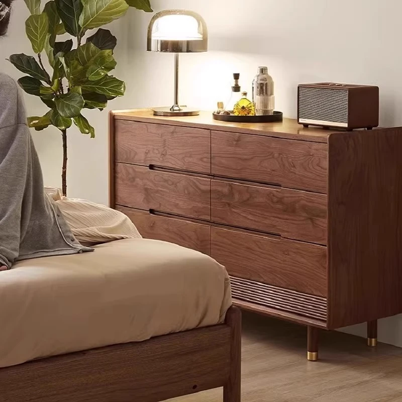 Solid wood chest of drawers Black walnut bedroom storage cabinet Japanese style simple living room chest of drawers sideboard