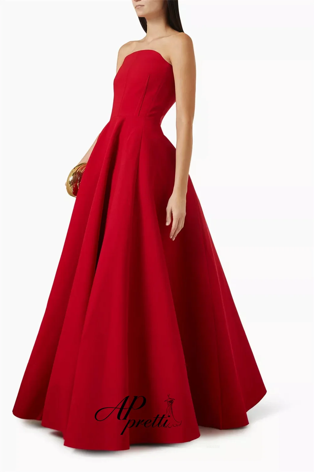 AP pretti Classic Red Strapless Satin Evening Dress Customized Simple Sleeveless Fitted A Line Floor Length Formal Party Gown