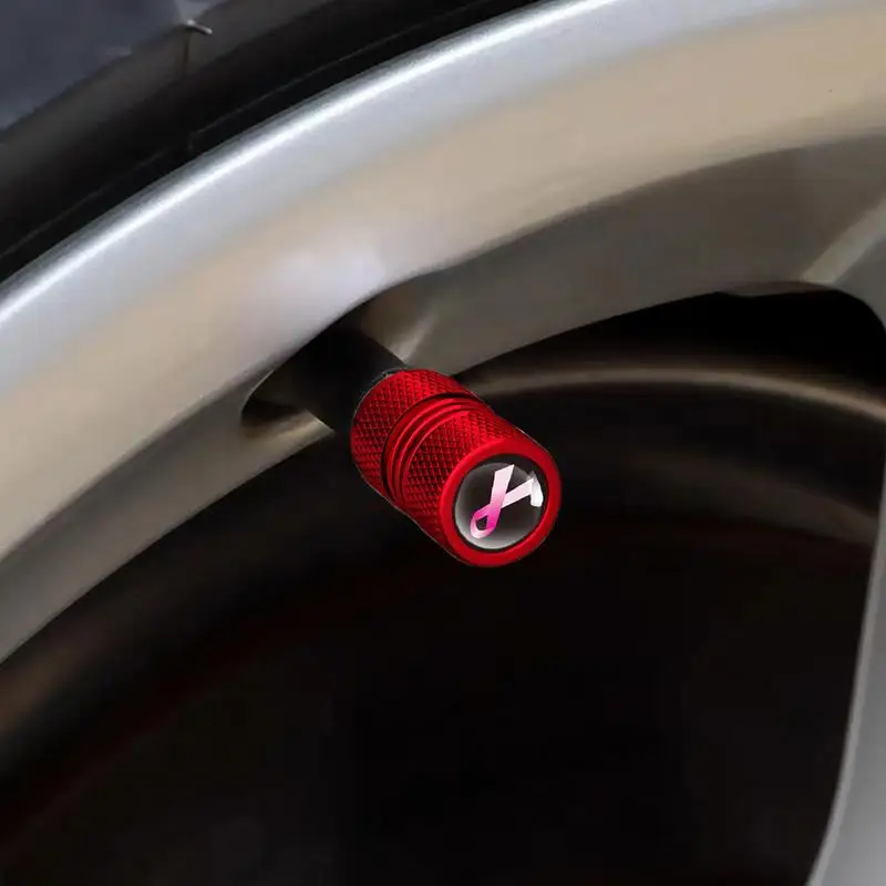 Liga De Alumínio Fita Rosa Pneu Air Caps, Válvula Haste Tampa, Roda Cobre, 4pcs