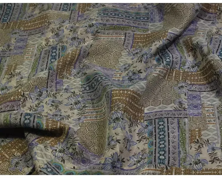 

1yard high quality vintage pattern tela Copper ammonia wire fabric dress shirt bag cheongsam fabric for clothing